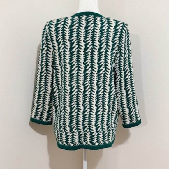 The Michael Collection Green & Cream Knit Zip Front Cardigan Sweater Size XL - Picture 3 of 5